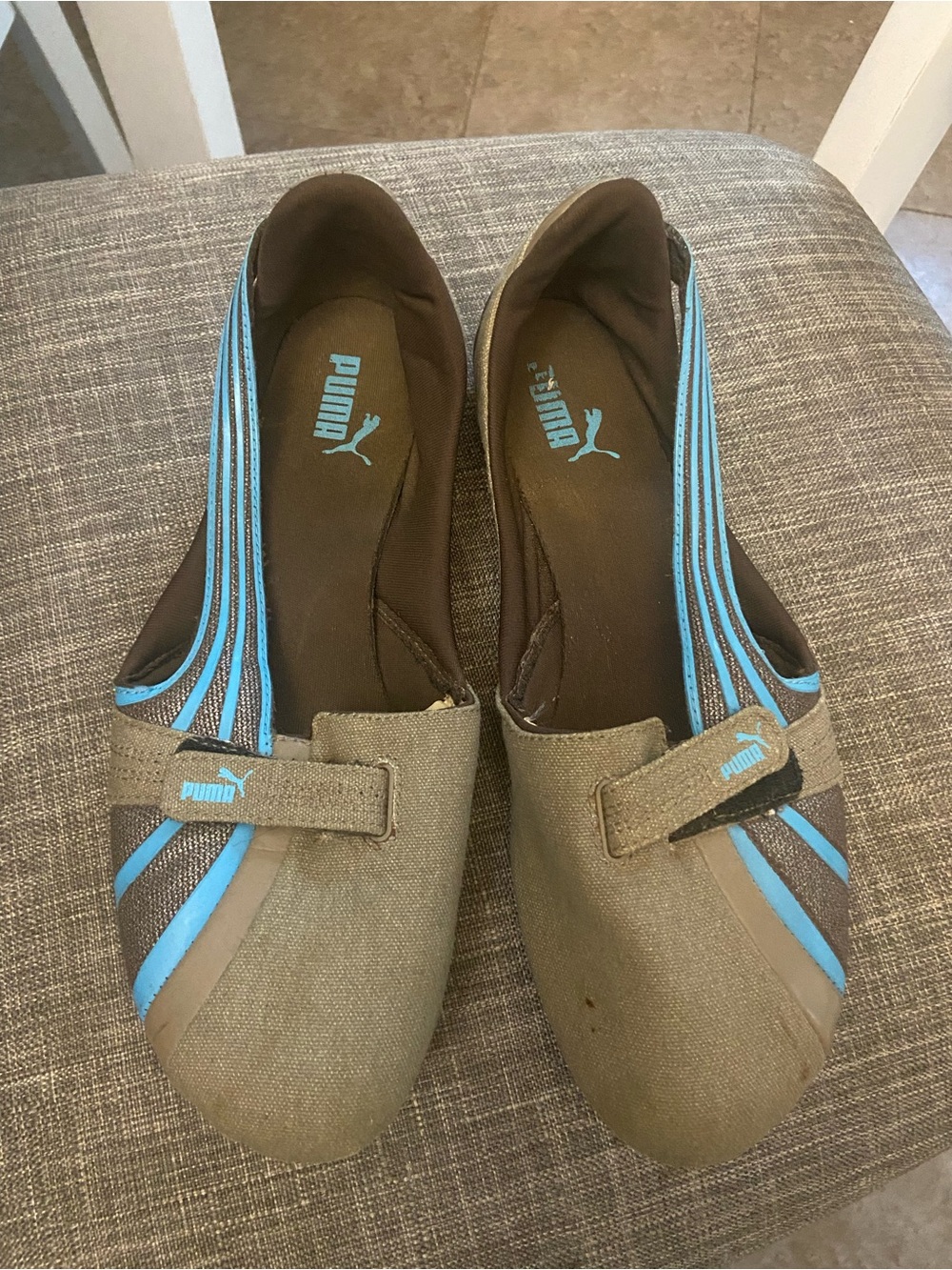 Puma Women's Brown Flats with Blue Stripes
